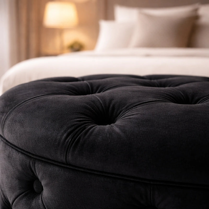 tufted-black-color-rounded-storage-ottoman