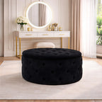 tufted-black-color-rounded-storage-ottoman