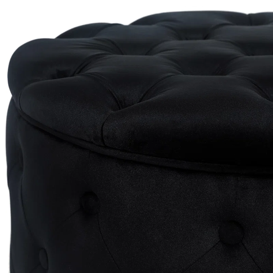 Tufted Black Color Rounded Storage Ottoman