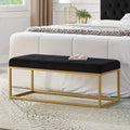 Tufted Black Velvet Bench with Sleek Gold Metal Legs Ottoman