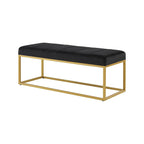 Tufted Black Velvet Bench with Sleek Gold Metal Legs Ottoman