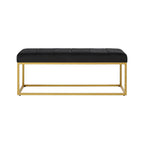 Tufted Black Velvet Bench with Sleek Gold Metal Legs Ottoman