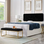 Tufted Black Velvet Bench with Sleek Gold Metal Legs Ottoman