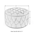 Tufted Grey Color Rounded Storage Ottoman