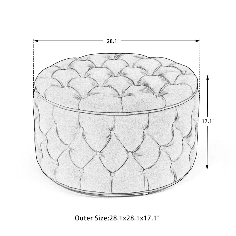 Tufted Grey Color Rounded Storage Ottoman