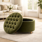 tufted-olive-green-large-round-shape-storage-ottoman