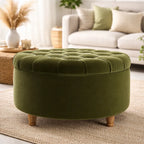 tufted-olive-green-large-round-shape-storage-ottoman