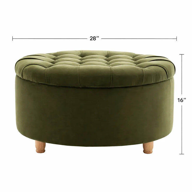 tufted-olive-green-large-round-shape-storage-ottoman
