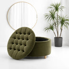 tufted-olive-green-large-round-shape-storage-ottoman