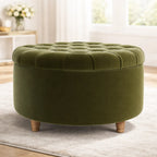 tufted-olive-green-large-round-shape-storage-ottoman