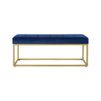Tufted Royal Blue Velvet Bench with Sleek Gold Metal Legs Ottoman