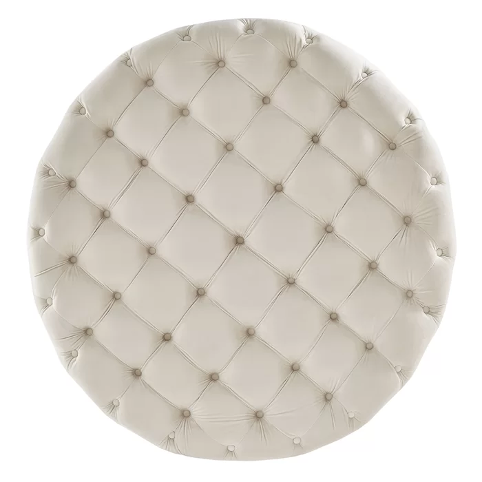 Tufted White Round Shape Velvet Ottoman