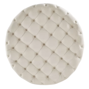 Tufted White Round Shape Velvet Ottoman