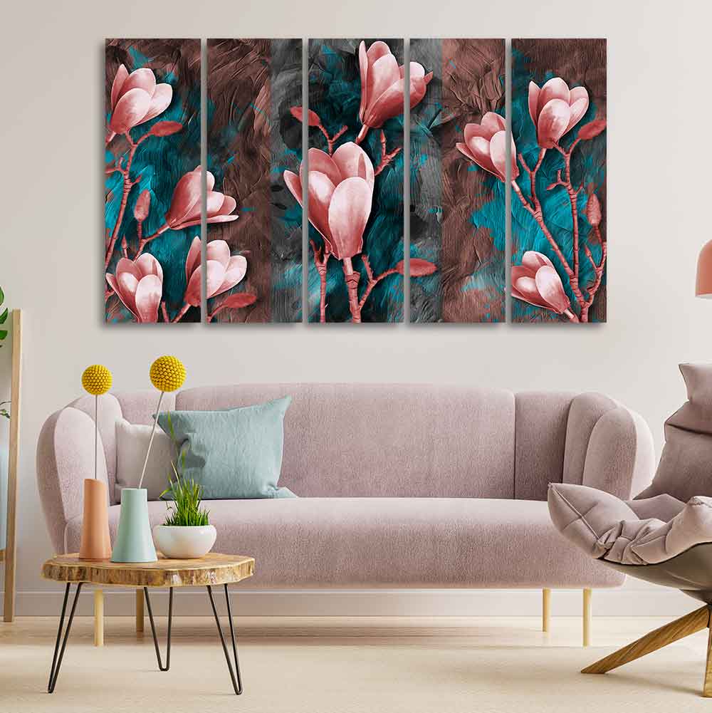 Tulips Flower Canvas Wall Hanging of Five Pieces