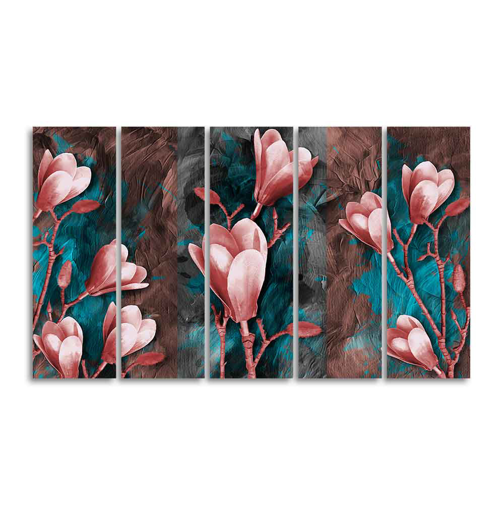 Tulips Flower Canvas Wall Hanging of Five Pieces