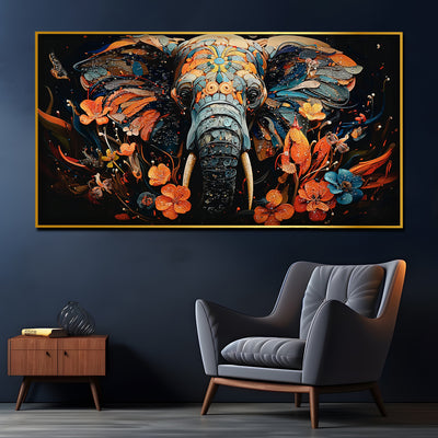 Tusk in Floral Beauty Elephant Framed Crystal Glass Painting