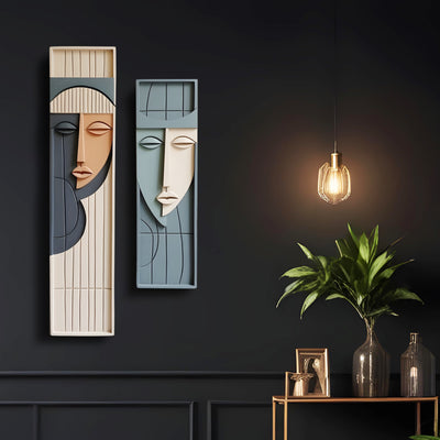 Twin Faces Modern 3D Wall Sculpture in Frames