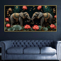 Twin Royal Elephants with Blooming Lotus 3D Canvas Wall Painting