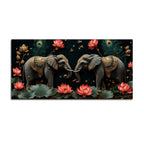 Twin Royal Elephants with Blooming Lotus 3D Canvas Wall Painting