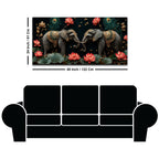 Twin Royal Elephants with Blooming Lotus 3D Canvas Wall Painting