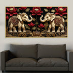 Twin Royal Elephants with Red Lotus 3D Canvas Wall Painting