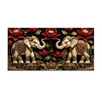 Twin Royal Elephants with Red Lotus 3D Canvas Wall Painting