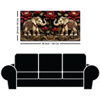 Twin Royal Elephants with Red Lotus 3D Canvas Wall Painting