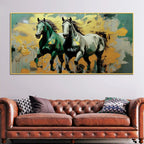 Two Artistic Running Horses Abstract Canvas Wall Painting for Home & Office