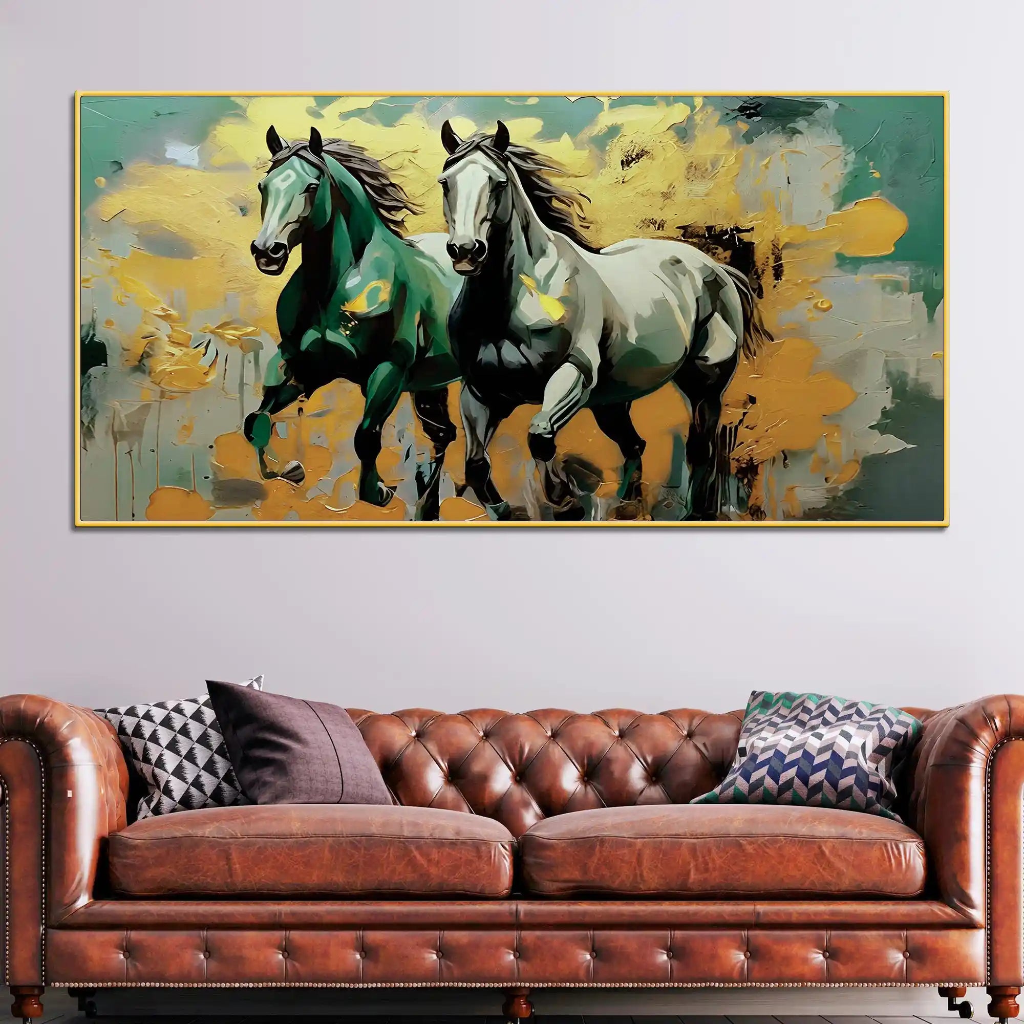 Two Artistic Running Horses Abstract Canvas Wall Painting for Home & Office