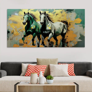 Two Artistic Running Horses Abstract Canvas Wall Painting for Home & Office