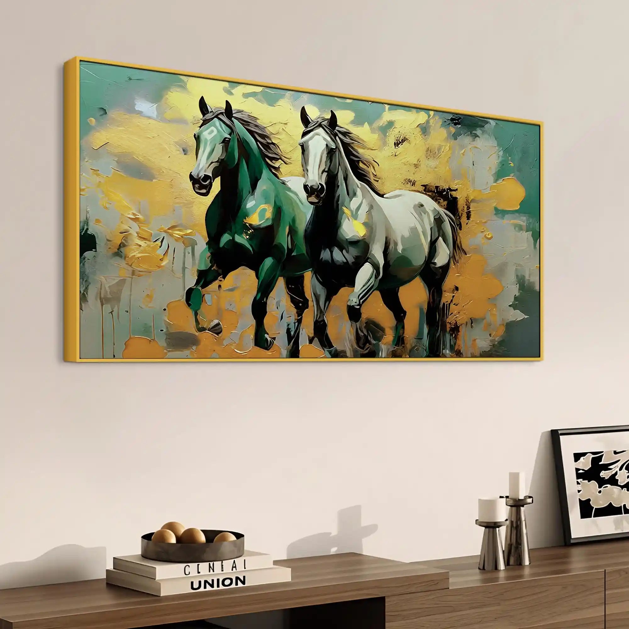Two Artistic Running Horses Abstract Canvas Wall Painting for Home & Office