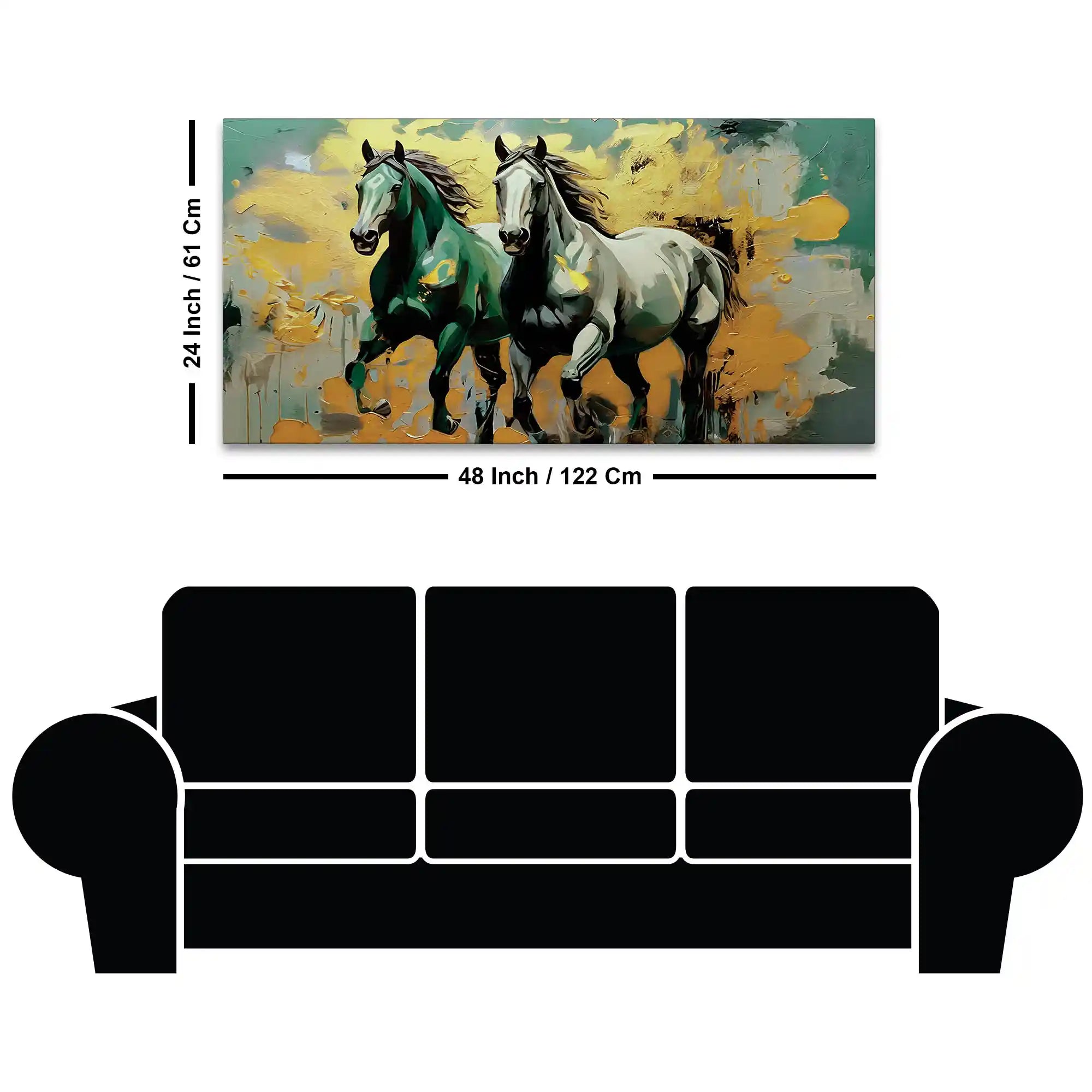 Two Artistic Running Horses Abstract Canvas Wall Painting for Home & Office