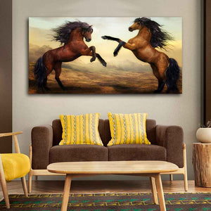 Two Brown Horses Premium Wall Painting