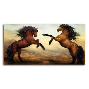 Two Brown Horses Premium Wall Painting