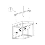 Two Bulb Steel Ceiling Light with Black Clear Glass