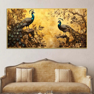 two-classical-peacocks-in-a-vintage-forest-canvas-wall-painting