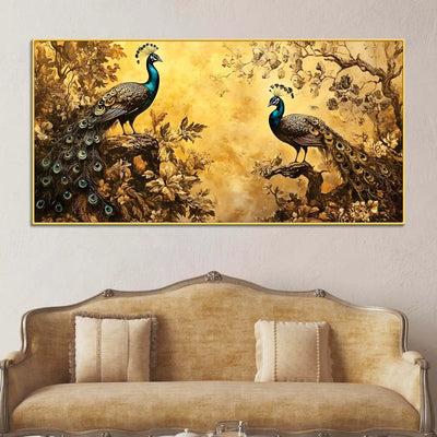 two-classical-peacocks-in-a-vintage-forest-canvas-wall-painting