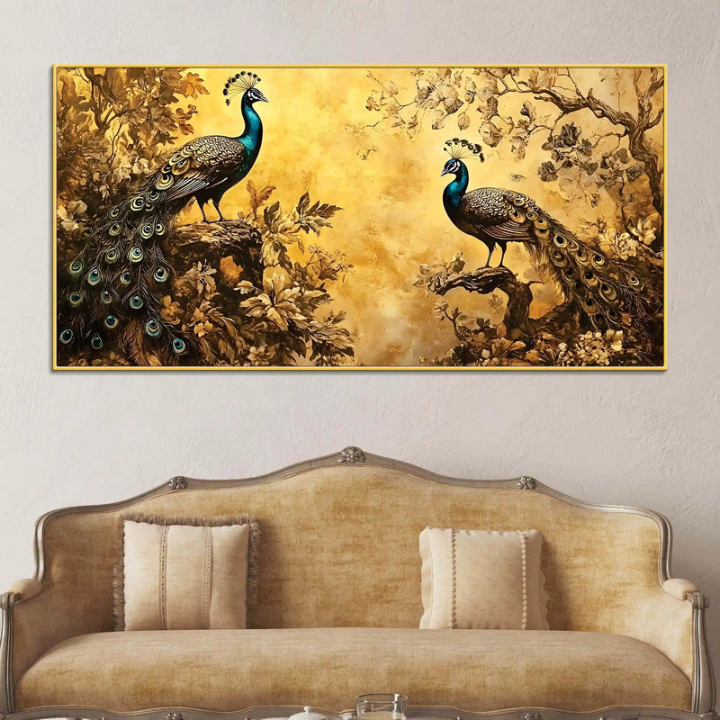 two-classical-peacocks-in-a-vintage-forest-canvas-wall-painting