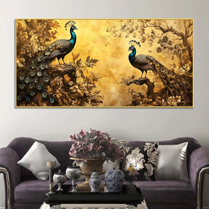 Two Classical Peacocks In a Vintage Forest Canvas Wall Painting
