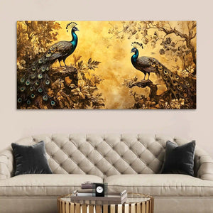 Two Classical Peacocks In a Vintage Forest Canvas Wall Painting