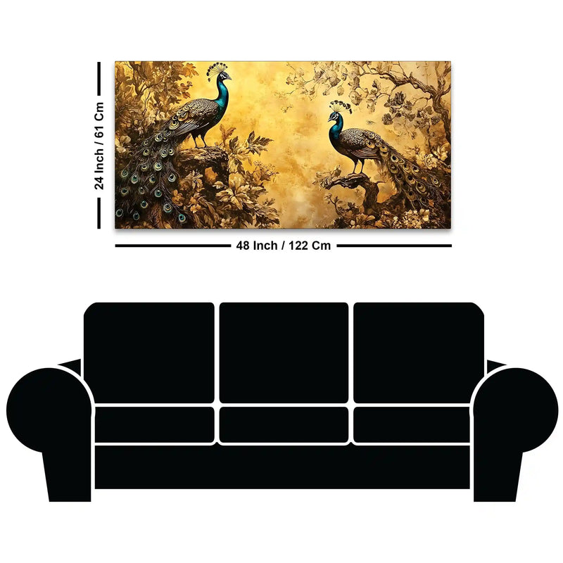 Two Classical Peacocks In a Vintage Forest Canvas Wall Painting