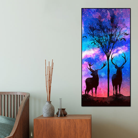 Two Deer in Forest at Night Premium Canvas Wall Painting