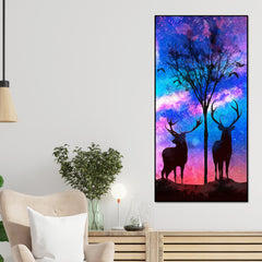 Two Deer in Forest at Night Premium Canvas Wall Painting