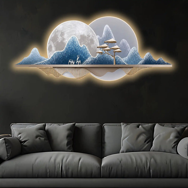 Two Deer Under the Eternal Moon Crystal Glass Backlit LED Wall Art