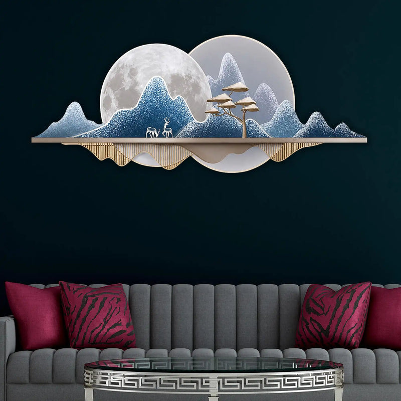Two Deer Under the Eternal Moon Crystal Glass Backlit LED Wall Art