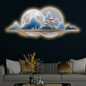Two Deer Under the Eternal Moon Crystal Glass Backlit LED Wall Art