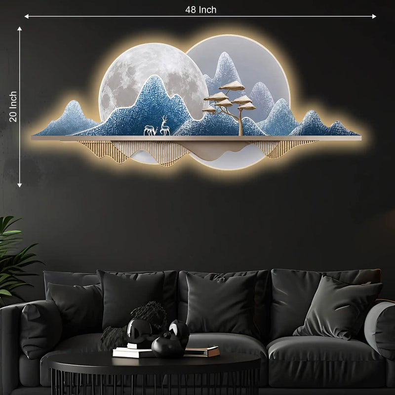 Two Deer Under the Eternal Moon Crystal Glass Backlit LED Wall Art
