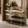 Two Different Colored Surfaces Four-Tier White & Black Marble Gold Console Table