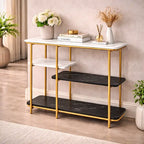 Two Different Colored Surfaces Four-Tier White & Black Marble Gold Console Table