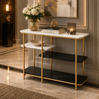 Two Different Colored Surfaces Four-Tier White & Black Marble Gold Console Table